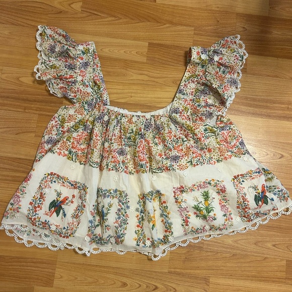 FARM Rio Delicate Forest Scarf Print Cotton Top floral flower flowy size XL - Picture 3 of 8